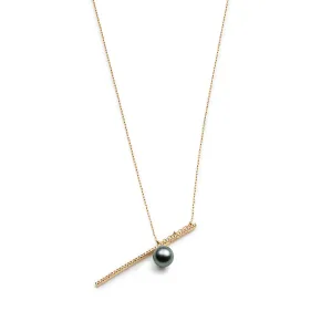 DROSERA  Diamond Tahiti Pearl Long Bar Necklace