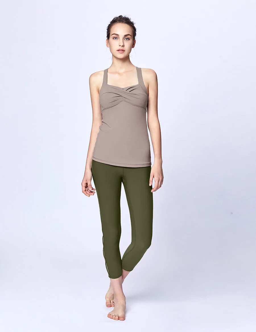 easyoga LA-VEDA U-Shirred Tank11 - C7 Khaki