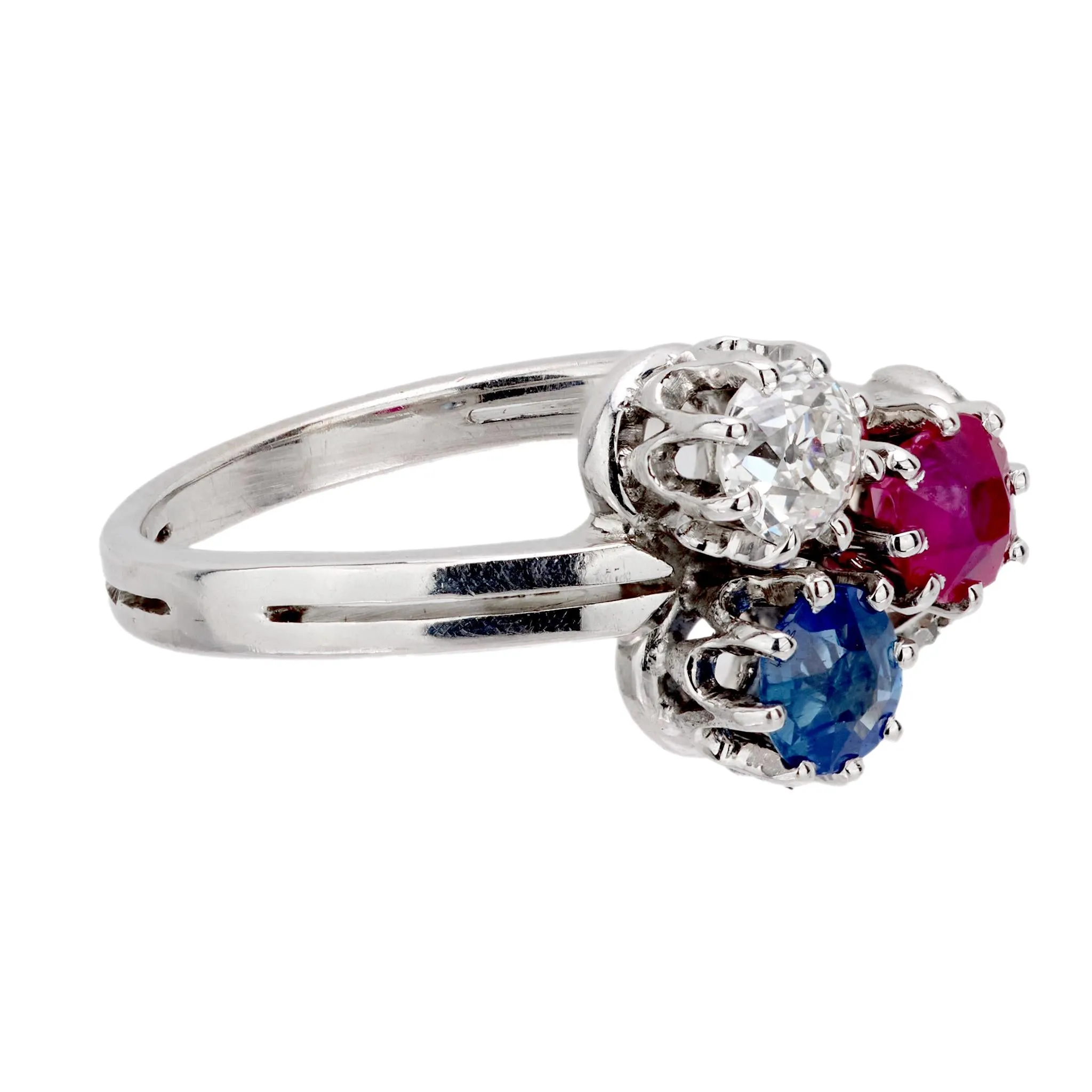 Edwardian diamond sapphire ruby 14k white gold ring