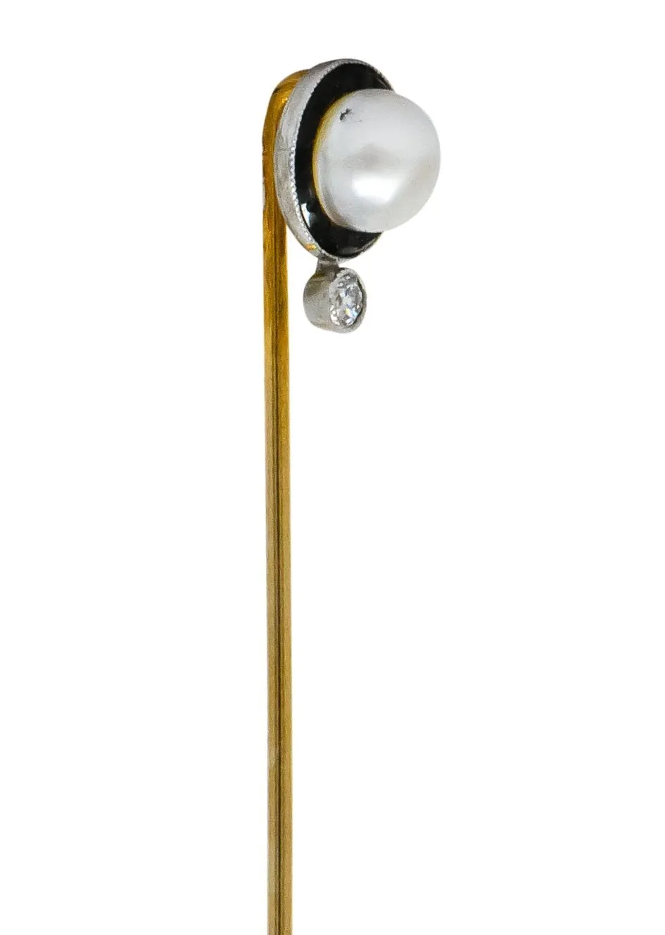 Edwardian Pearl Diamond Carved Onyx Platinum Gold Stickpin