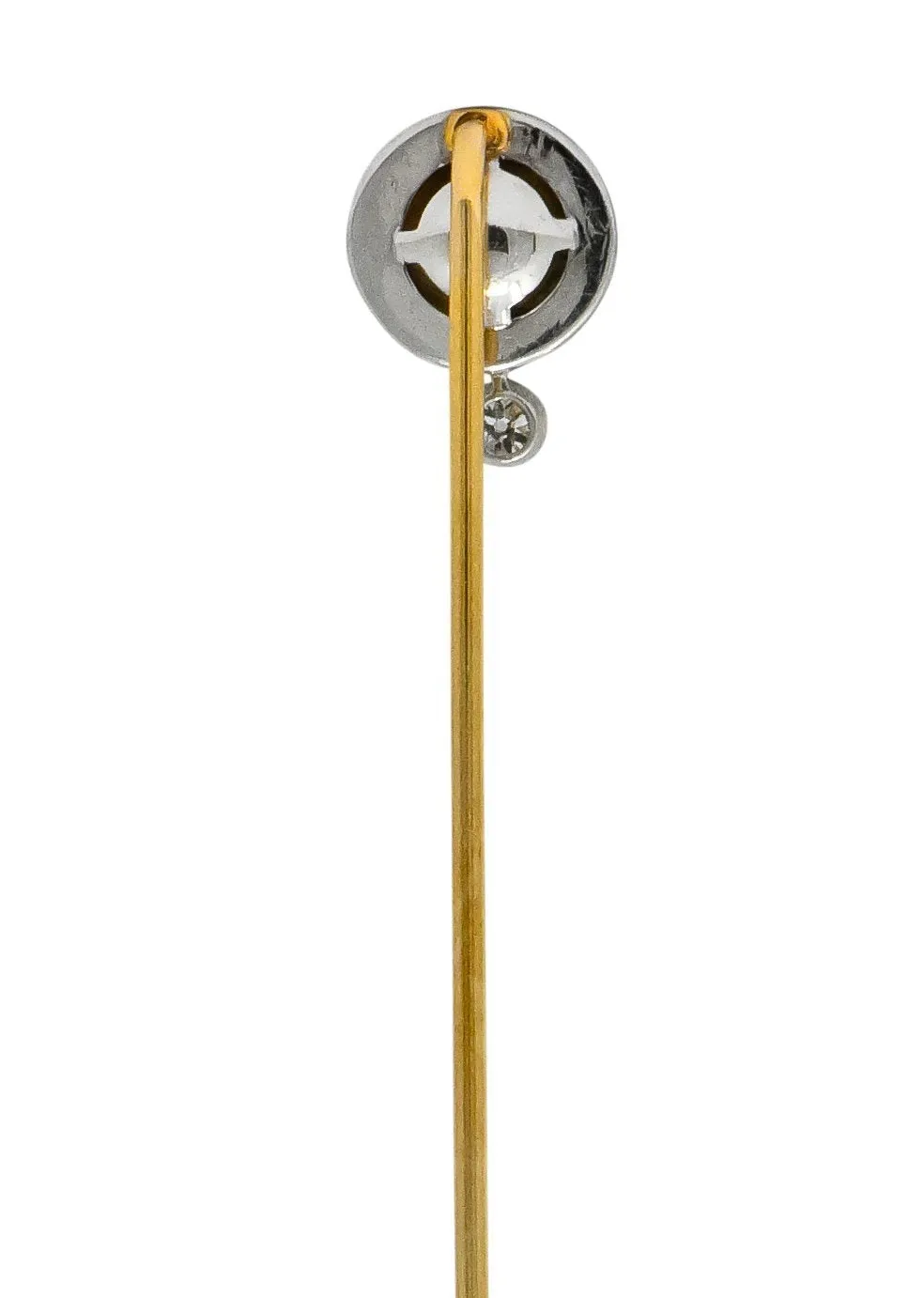 Edwardian Pearl Diamond Carved Onyx Platinum Gold Stickpin