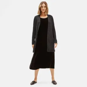 Eileen Fisher Black Open Cardigan Metallic Silver Merino Wool Blend Sparkle M