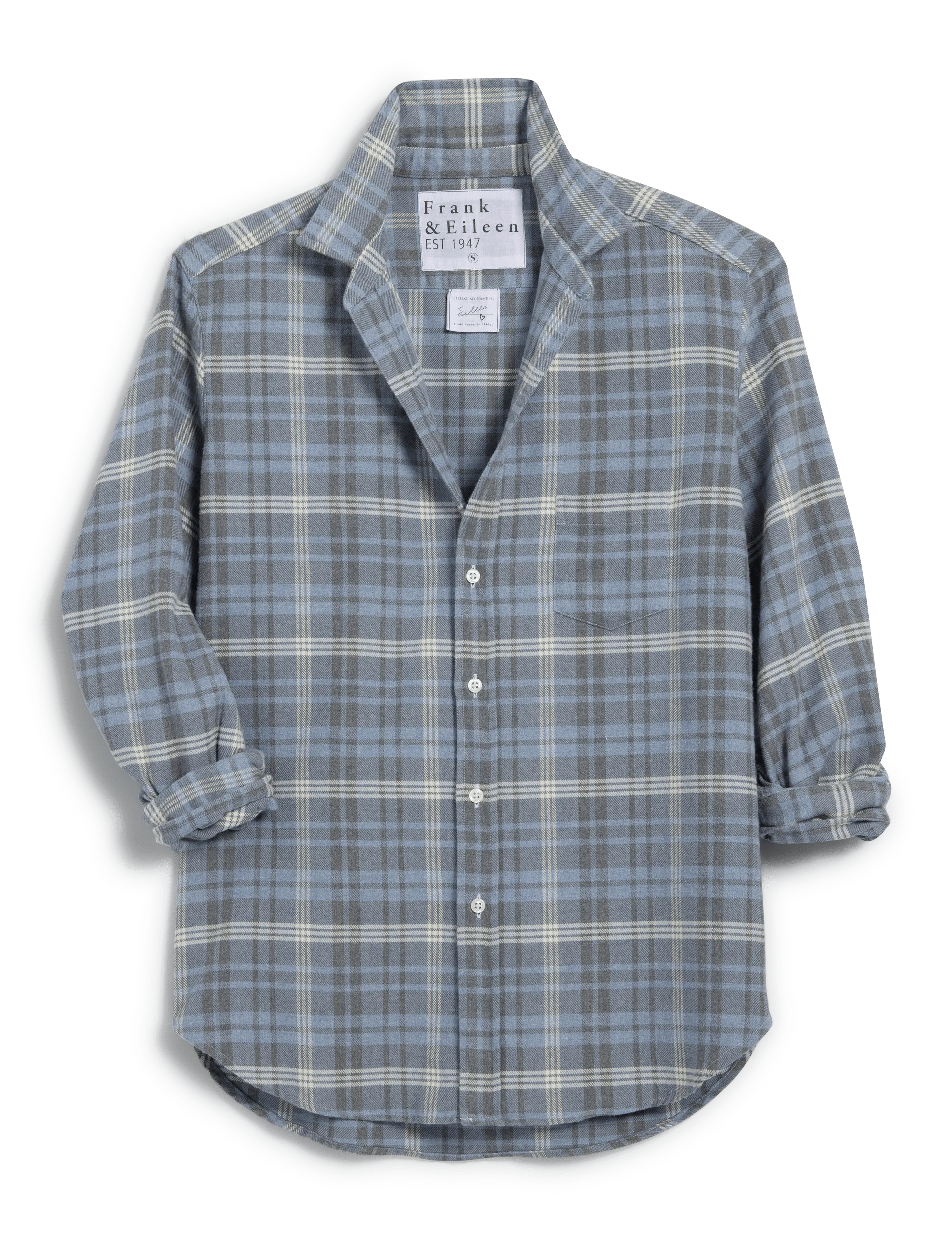EILEEN Gray and Cream with Blue Plaid, Italian Flannel