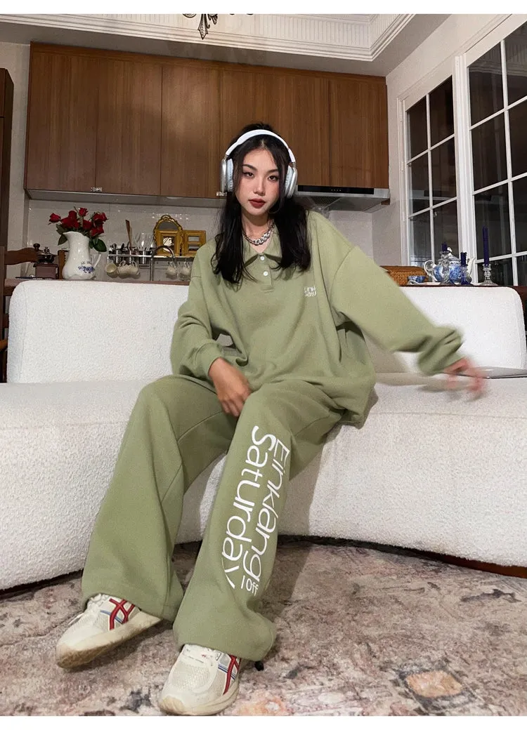EINKLANG SATURDAY Solid Color Sweatshirt Sweatpants Matching Set
