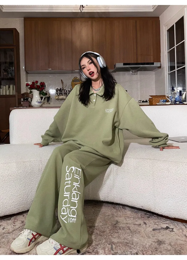 EINKLANG SATURDAY Solid Color Sweatshirt Sweatpants Matching Set