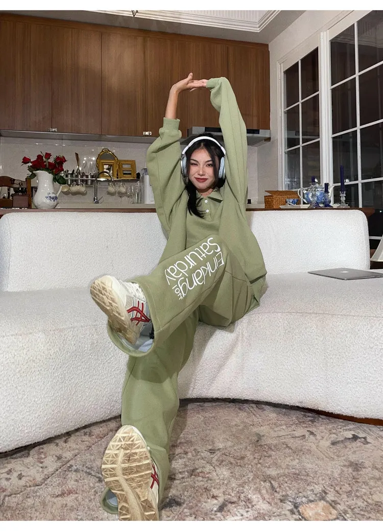 EINKLANG SATURDAY Solid Color Sweatshirt Sweatpants Matching Set