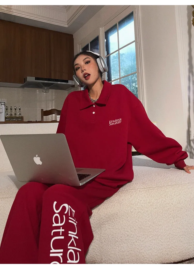 EINKLANG SATURDAY Solid Color Sweatshirt Sweatpants Matching Set