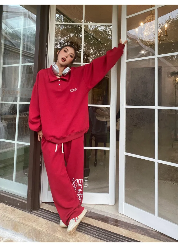 EINKLANG SATURDAY Solid Color Sweatshirt Sweatpants Matching Set