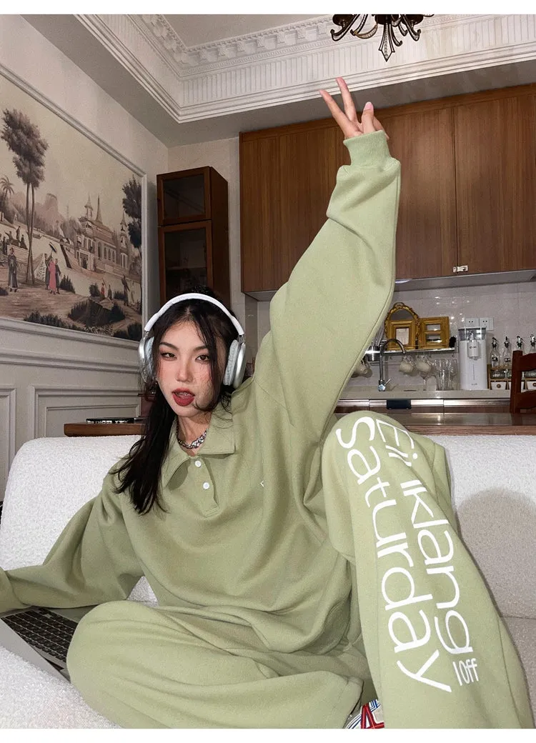 EINKLANG SATURDAY Solid Color Sweatshirt Sweatpants Matching Set