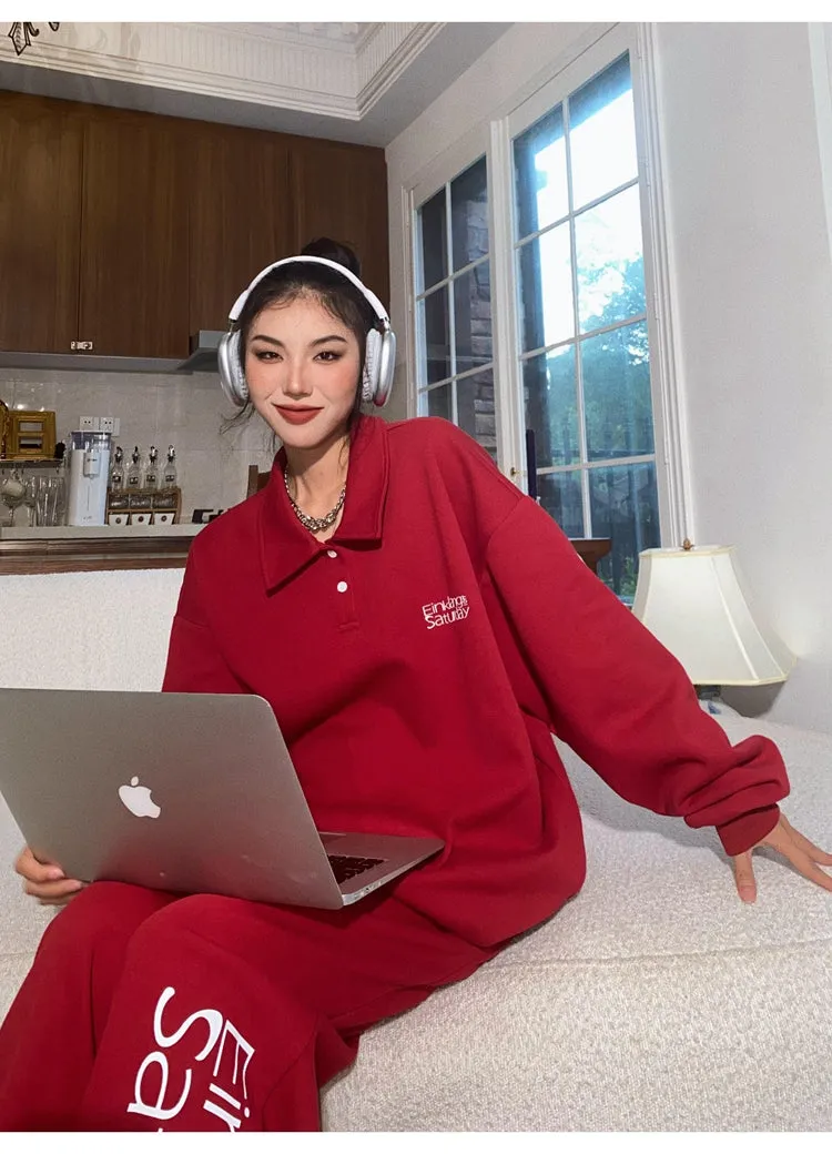 EINKLANG SATURDAY Solid Color Sweatshirt Sweatpants Matching Set
