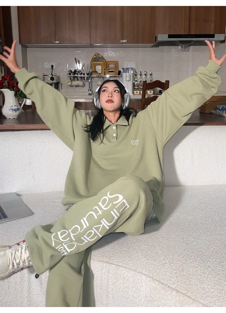 EINKLANG SATURDAY Solid Color Sweatshirt Sweatpants Matching Set