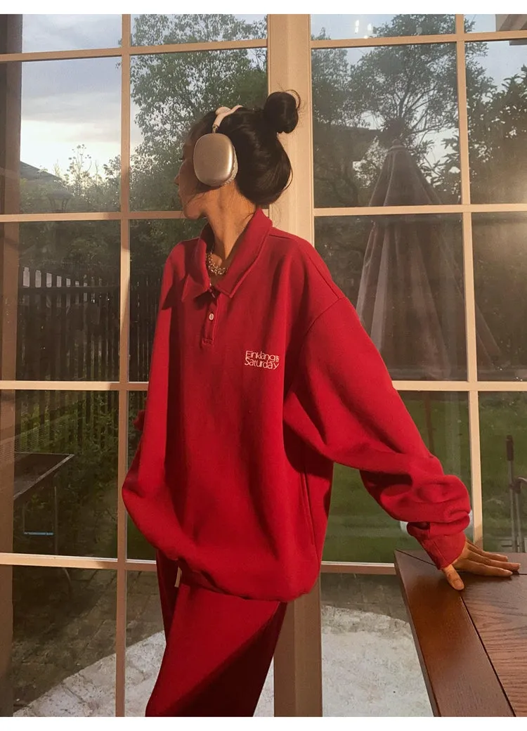 EINKLANG SATURDAY Solid Color Sweatshirt Sweatpants Matching Set