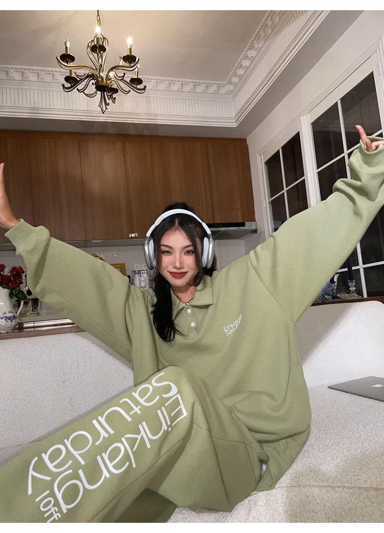 EINKLANG SATURDAY Solid Color Sweatshirt Sweatpants Matching Set