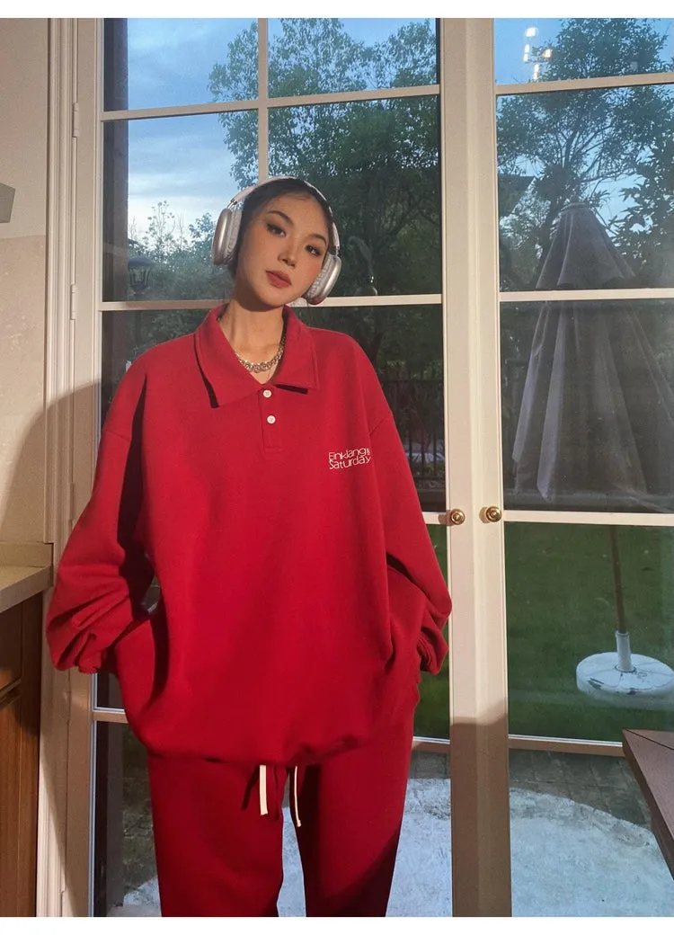 EINKLANG SATURDAY Solid Color Sweatshirt Sweatpants Matching Set