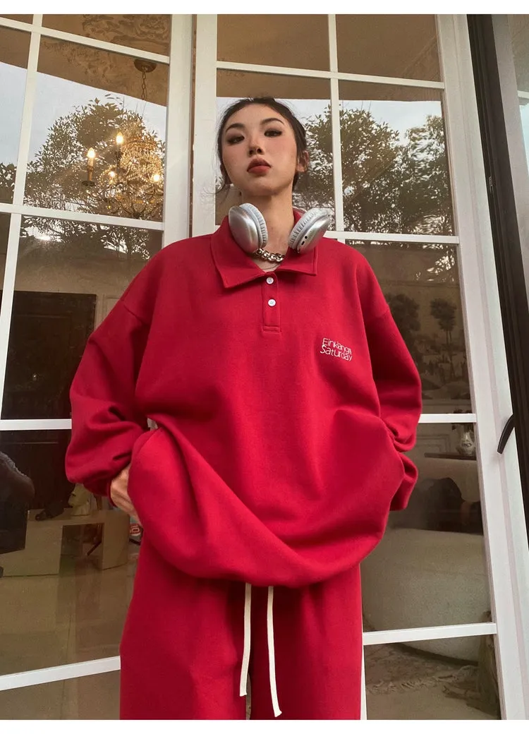 EINKLANG SATURDAY Solid Color Sweatshirt Sweatpants Matching Set