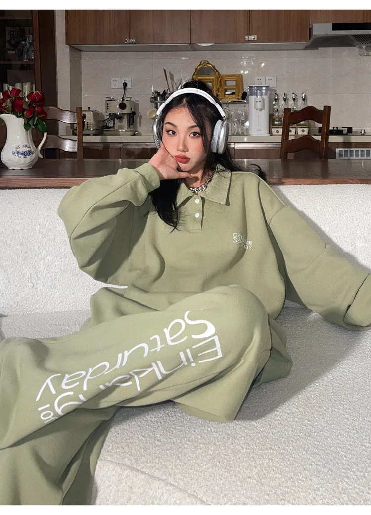 EINKLANG SATURDAY Solid Color Sweatshirt Sweatpants Matching Set
