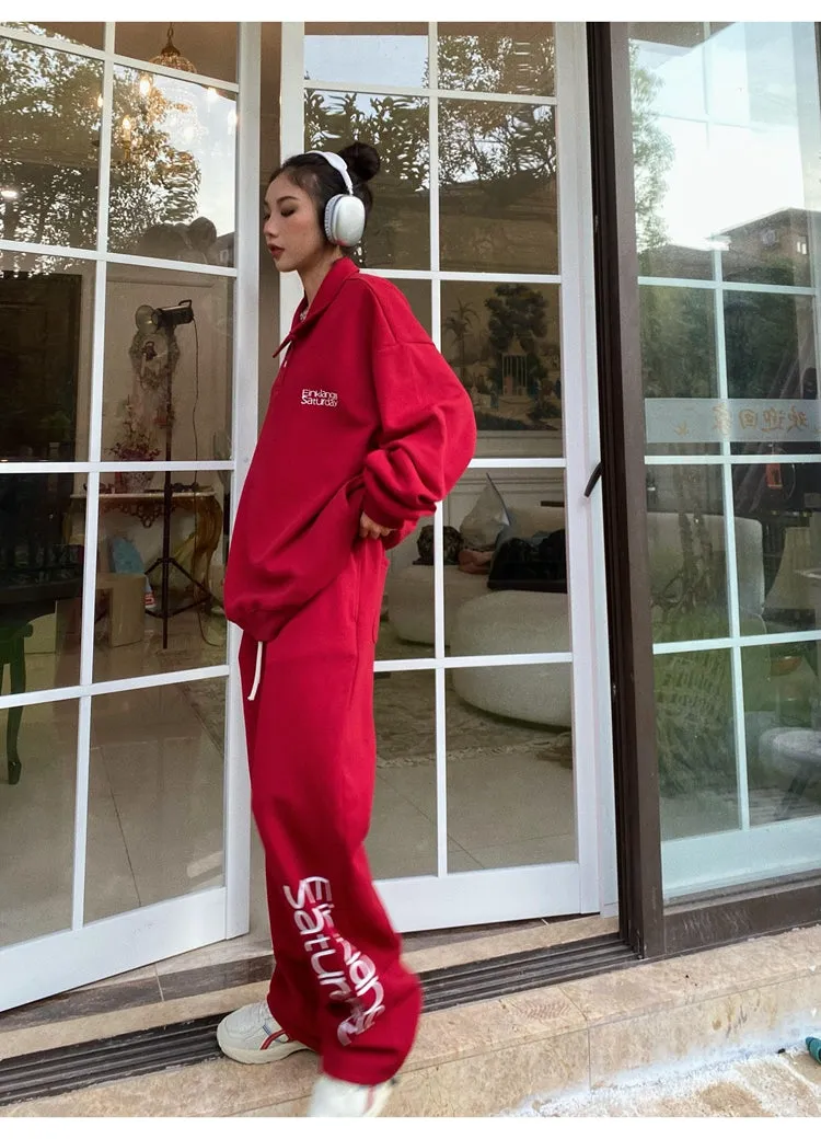 EINKLANG SATURDAY Solid Color Sweatshirt Sweatpants Matching Set