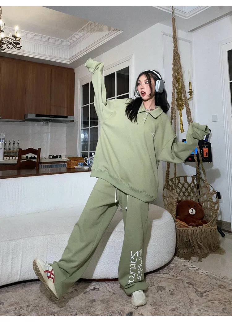 EINKLANG SATURDAY Solid Color Sweatshirt Sweatpants Matching Set