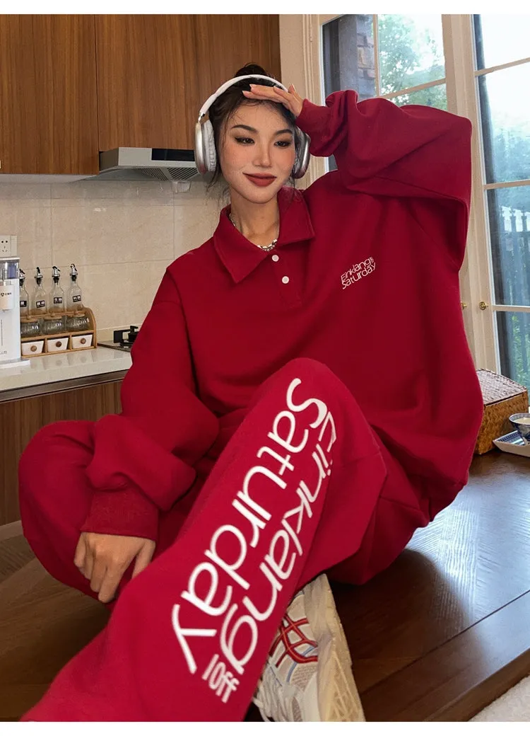 EINKLANG SATURDAY Solid Color Sweatshirt Sweatpants Matching Set