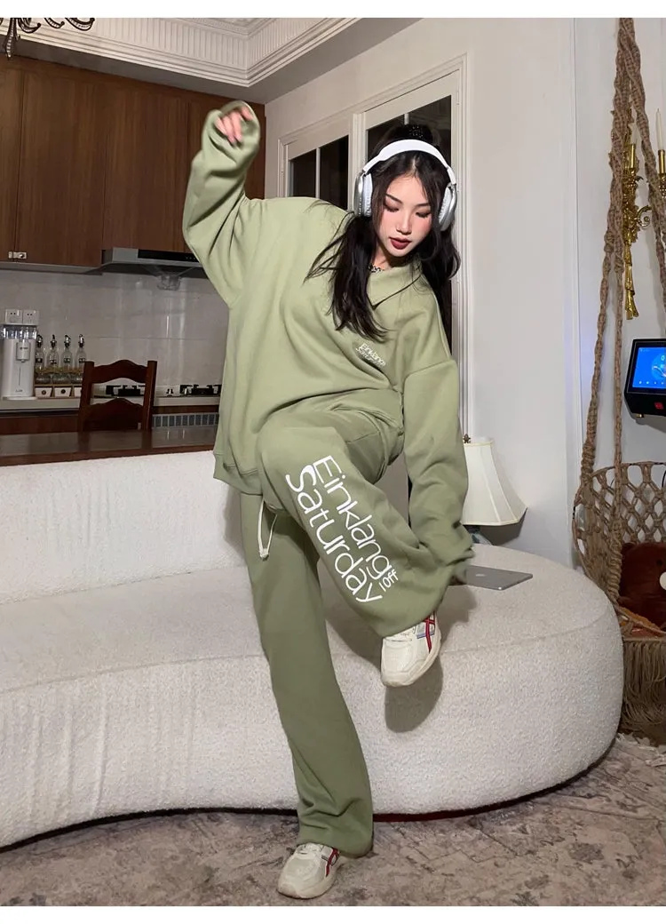 EINKLANG SATURDAY Solid Color Sweatshirt Sweatpants Matching Set