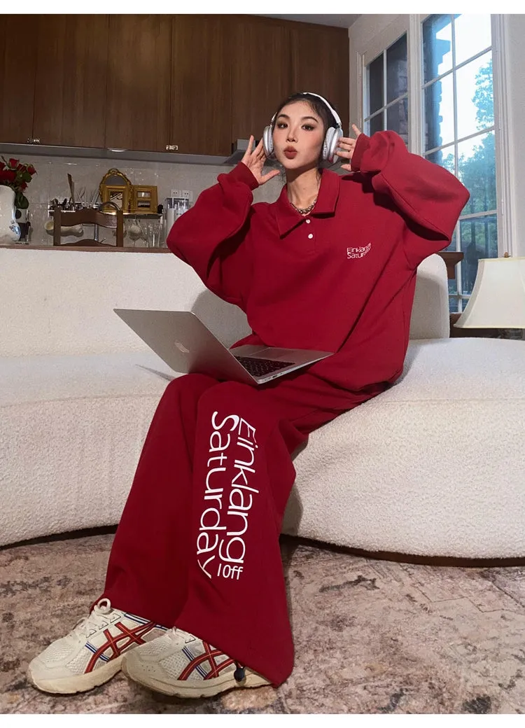 EINKLANG SATURDAY Solid Color Sweatshirt Sweatpants Matching Set
