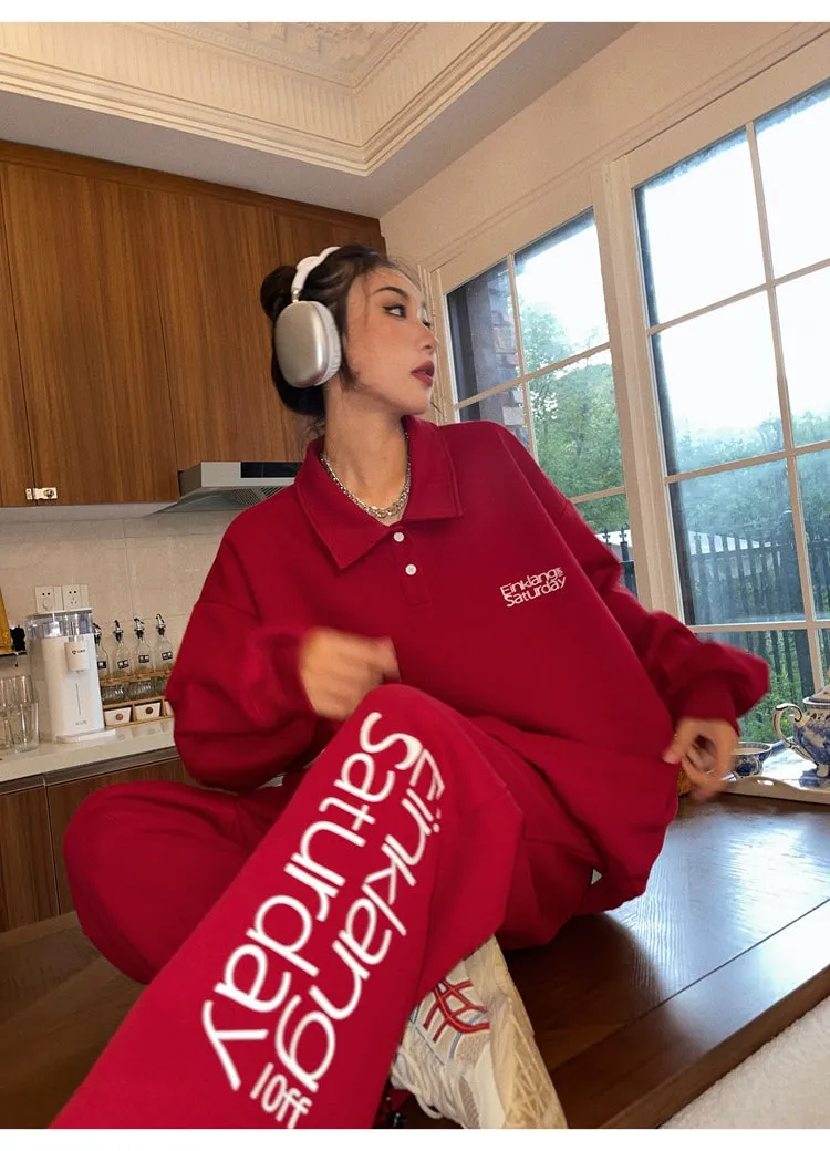 EINKLANG SATURDAY Solid Color Sweatshirt Sweatpants Matching Set