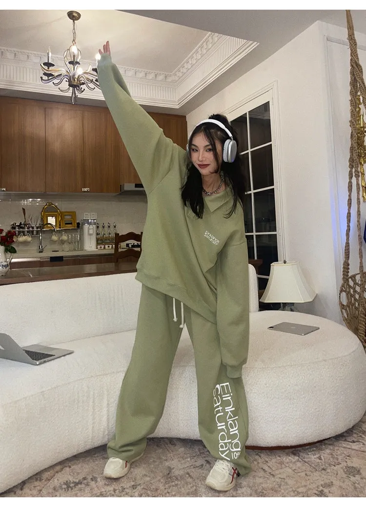 EINKLANG SATURDAY Solid Color Sweatshirt Sweatpants Matching Set