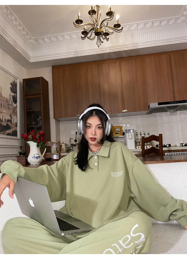 EINKLANG SATURDAY Solid Color Sweatshirt Sweatpants Matching Set