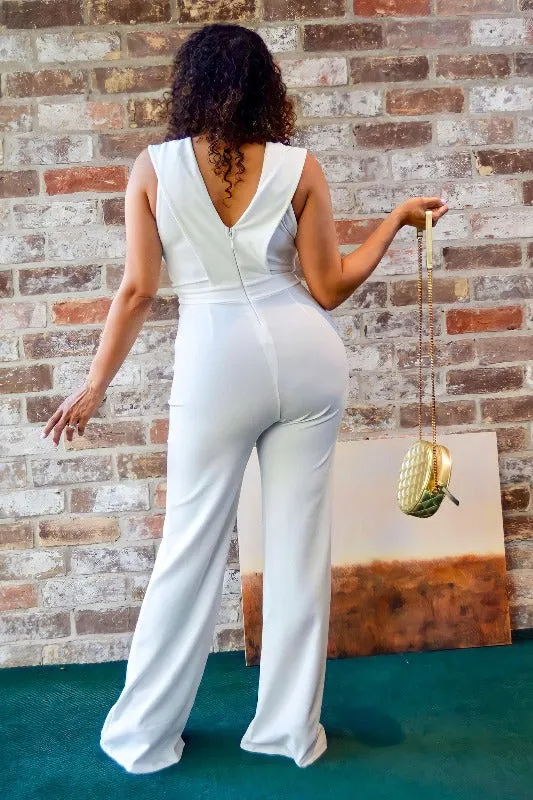 #ELEGANT ALL WHITE GOLD BELT JUMPSUIT
