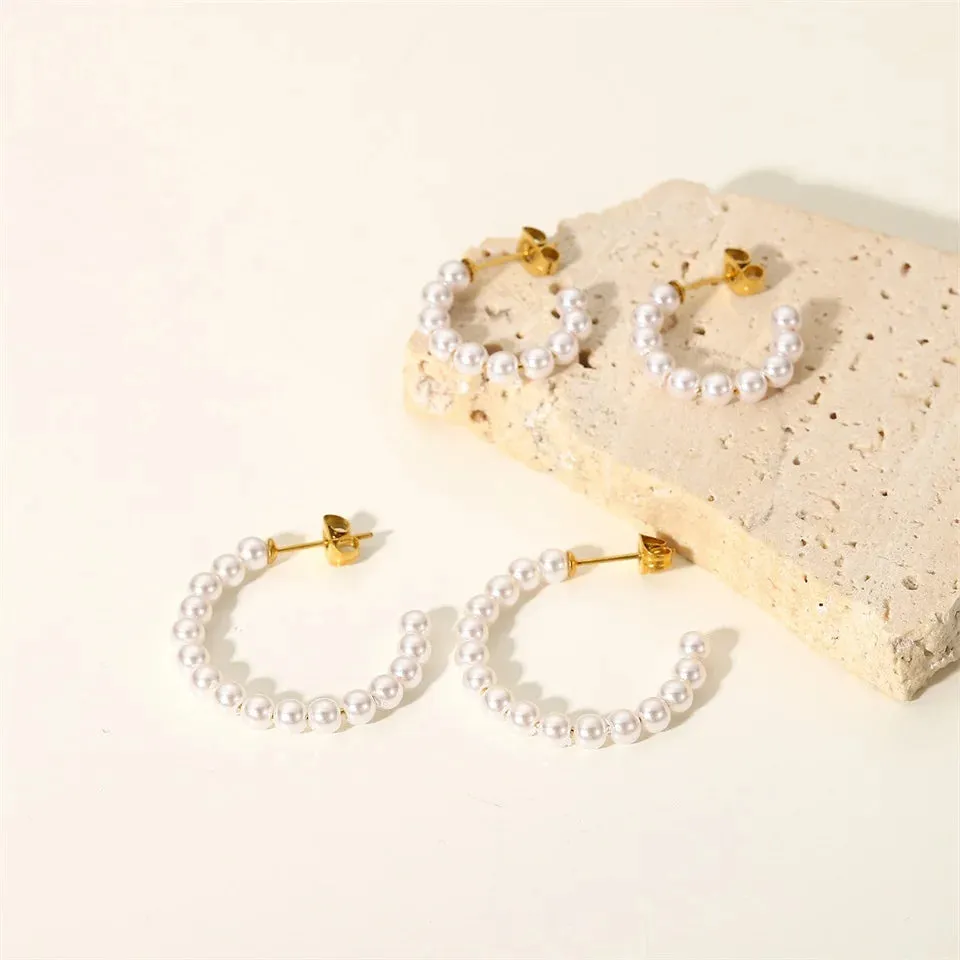 Elegant C Hoop Pearl Earrings