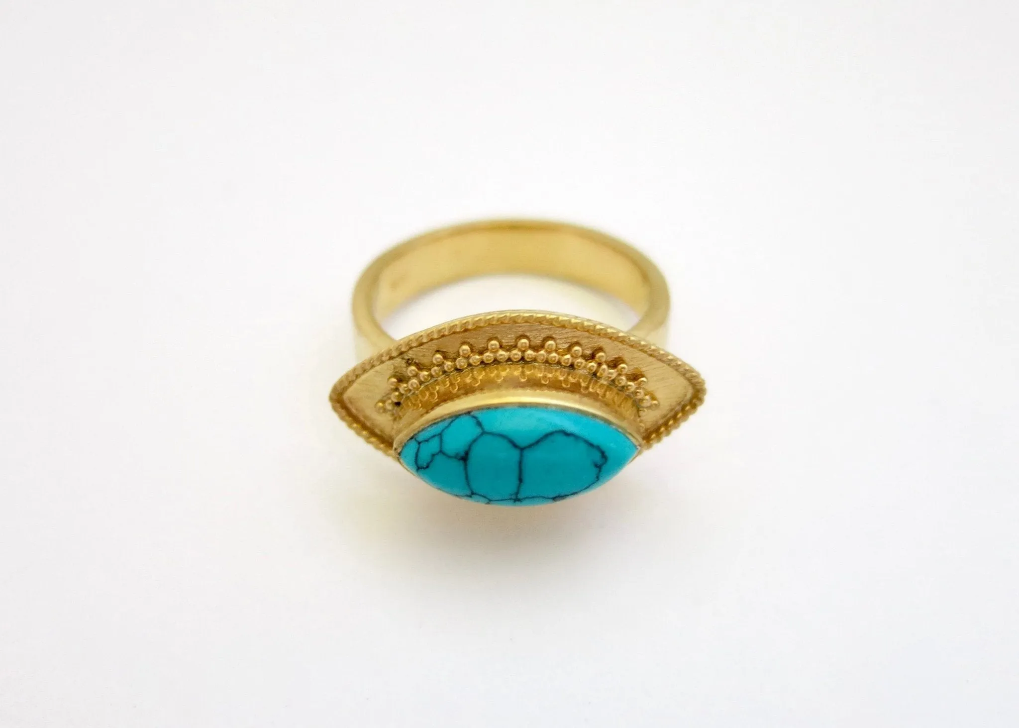 Elegant, Grecian, granulation work, gold-plated turquoise ring