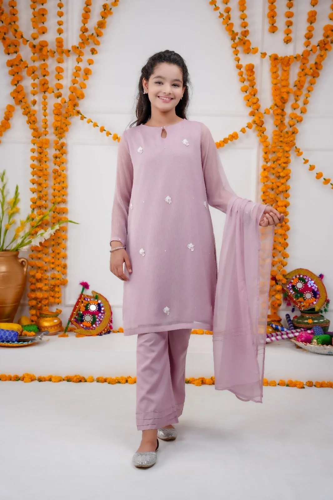 Elegant in Light Mauve - Kids Keyhole Neckline Ensemble