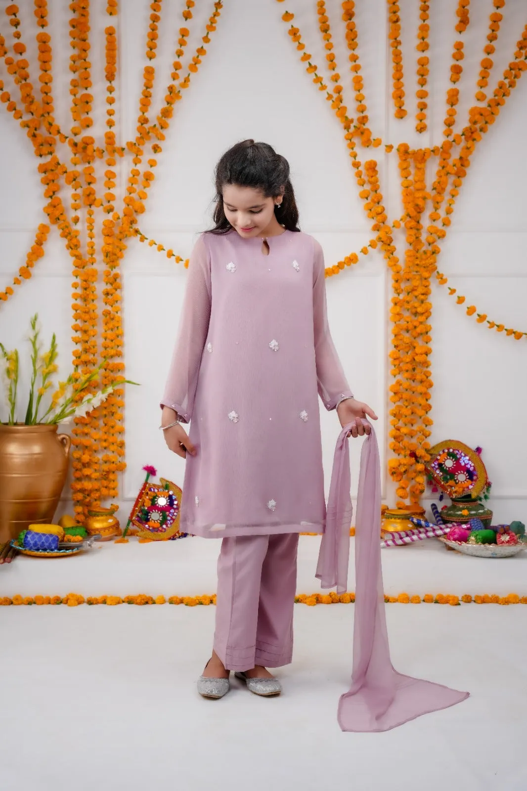 Elegant in Light Mauve - Kids Keyhole Neckline Ensemble