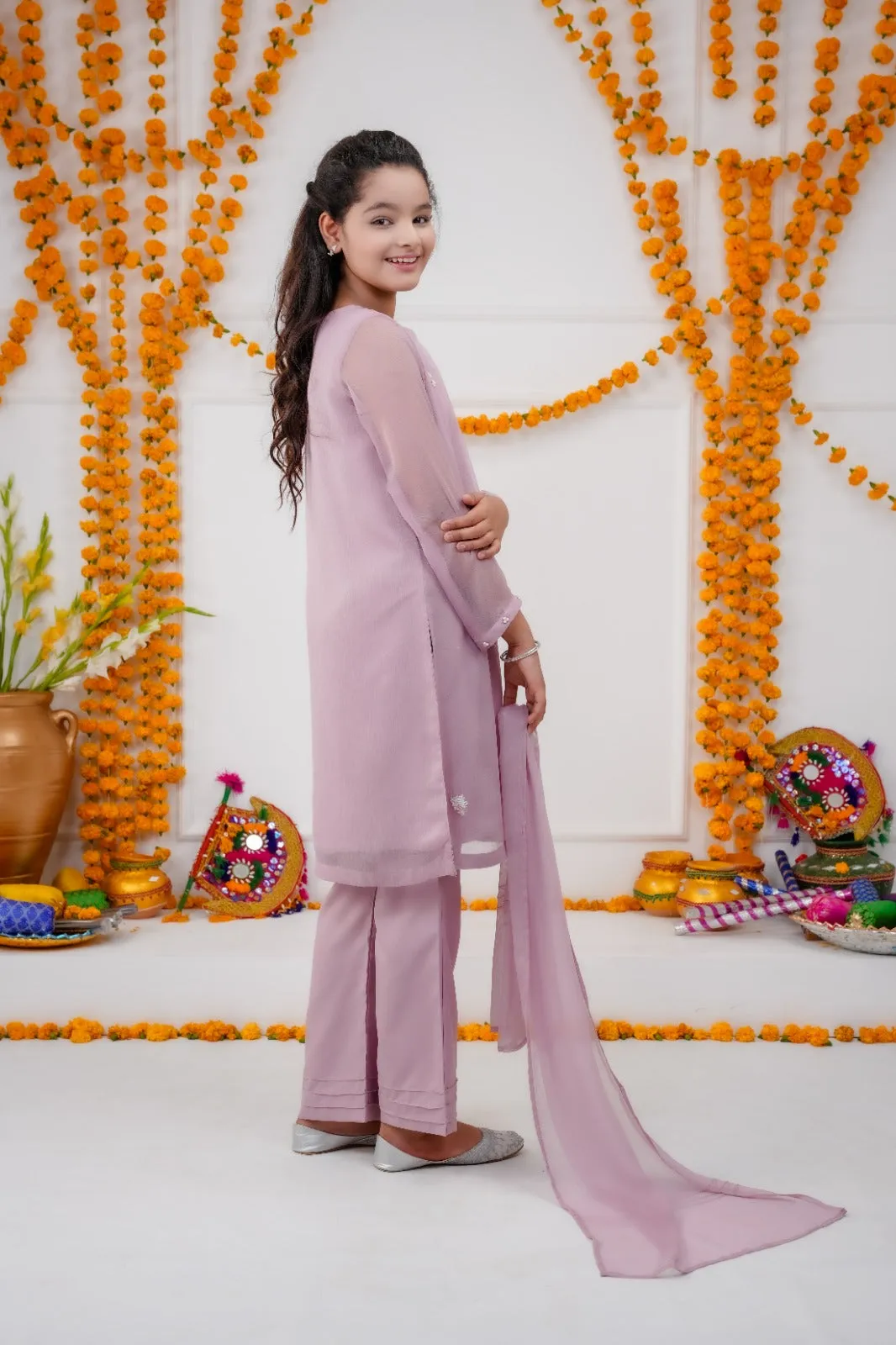 Elegant in Light Mauve - Kids Keyhole Neckline Ensemble