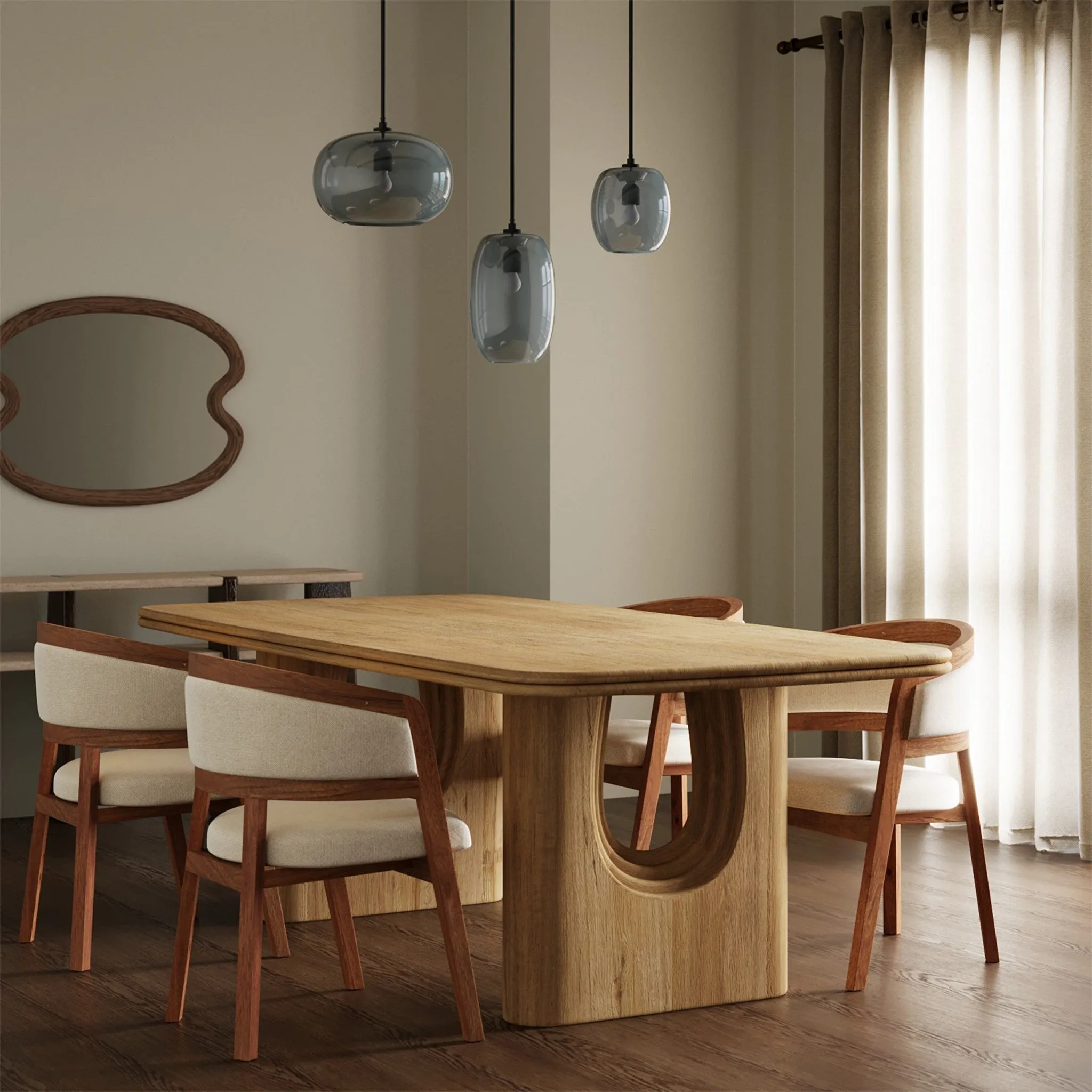 Elegant Inverted Arched Oak Dining Table