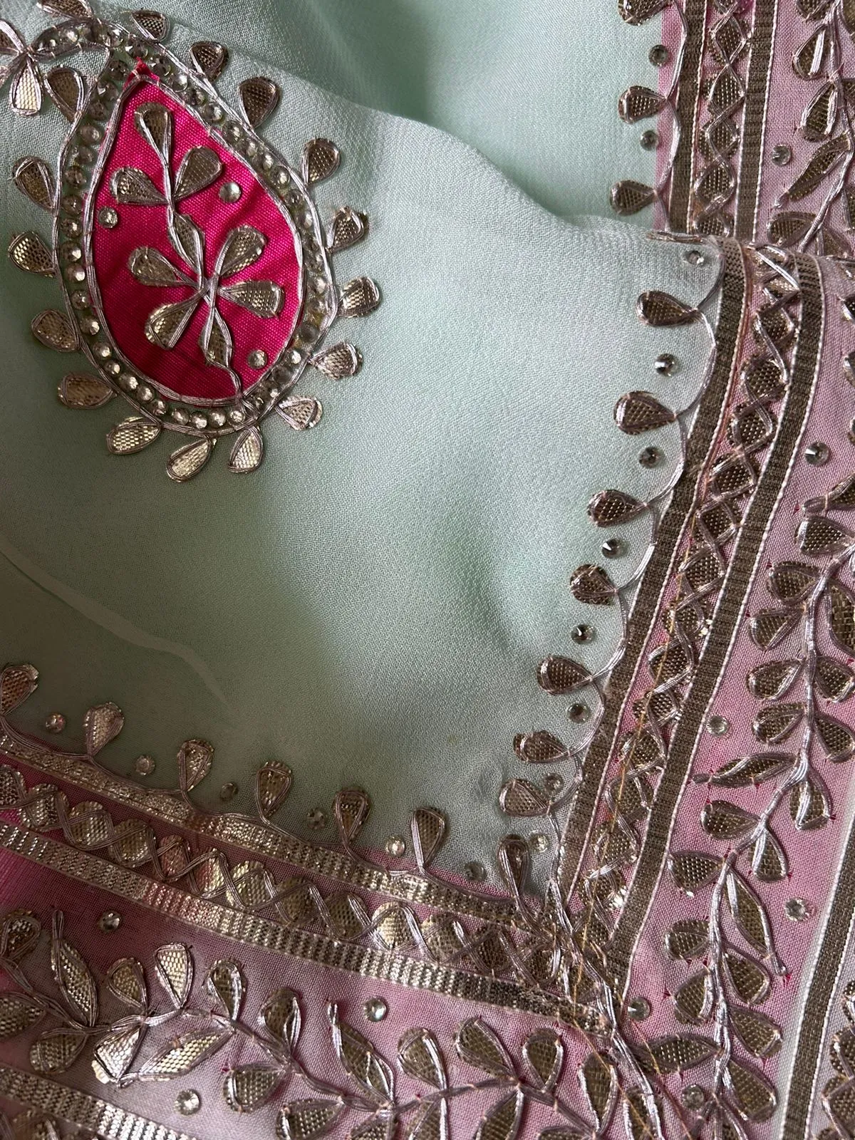Elegant Mint Blue Georgette Saree with Gota work