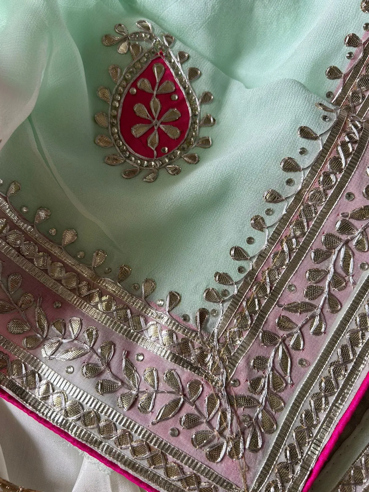 Elegant Mint Blue Georgette Saree with Gota work