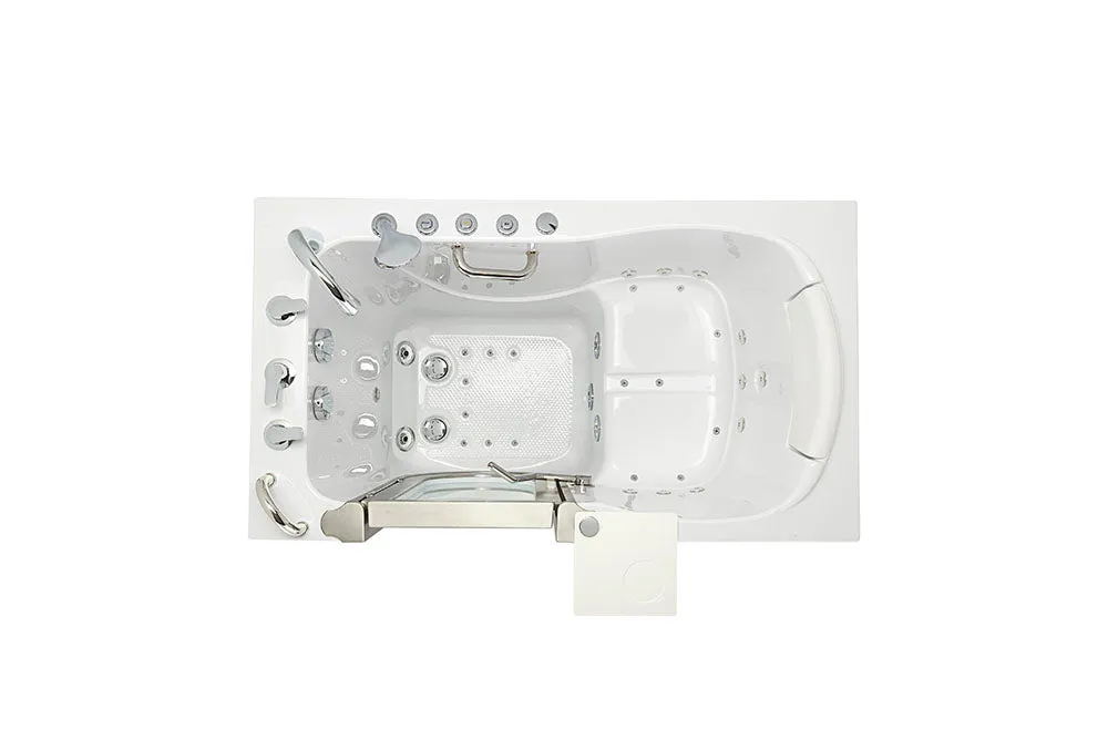 Ella Elite 30"x52" Acrylic Air and Hydro Massage Walk-In Bathtub with Left Inward Swing Door, 5 Piece Fast Fill Faucet, 2" Dual Drain