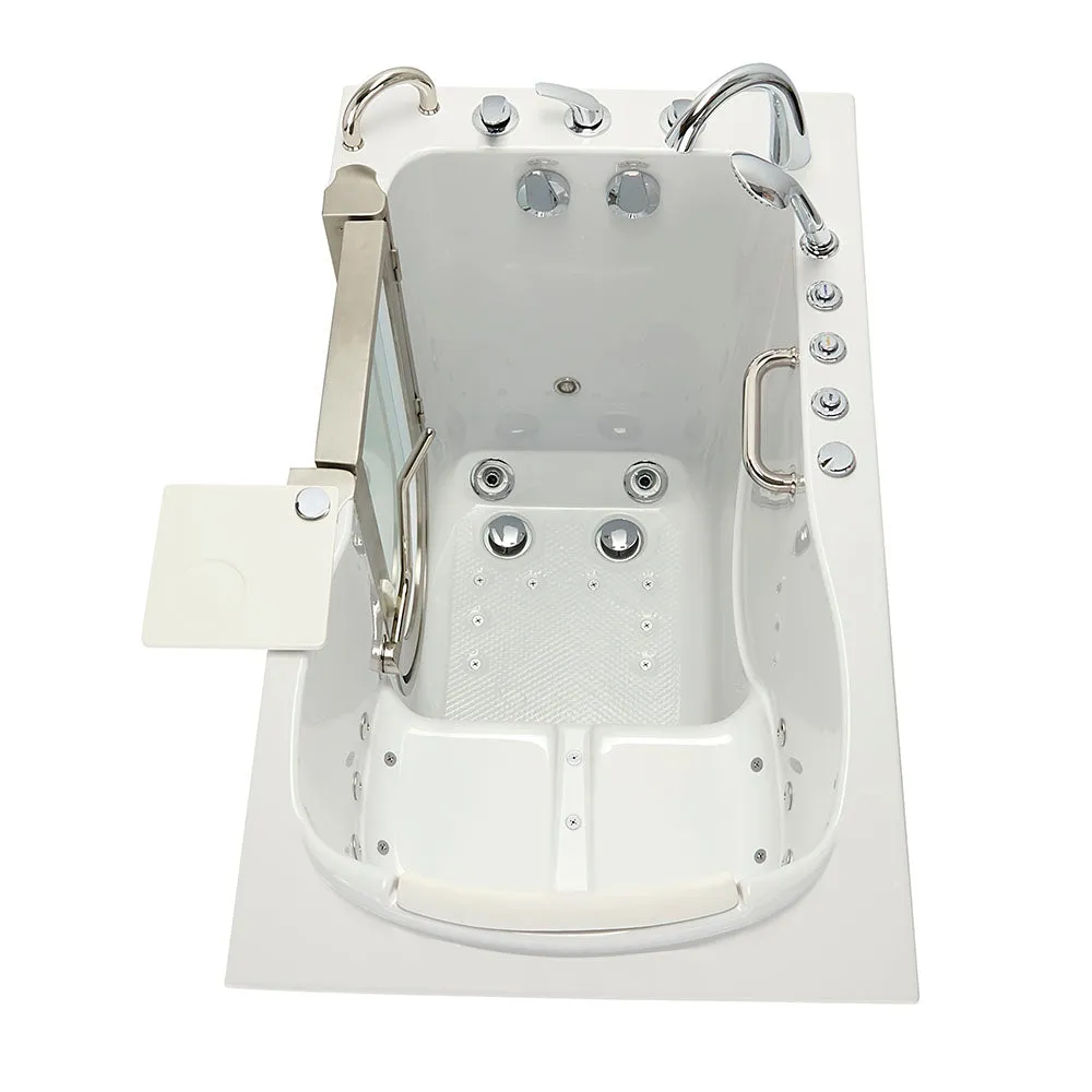 Ella Elite 30"x52" Acrylic Air and Hydro Massage Walk-In Bathtub with Left Inward Swing Door, 5 Piece Fast Fill Faucet, 2" Dual Drain