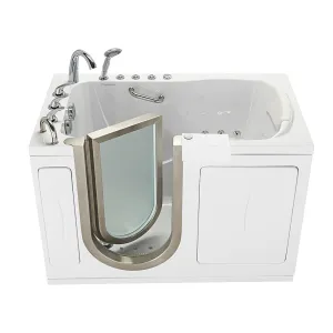 Ella Elite 30"x52" Acrylic Air and Hydro Massage Walk-In Bathtub with Left Inward Swing Door, 5 Piece Fast Fill Faucet, 2" Dual Drain