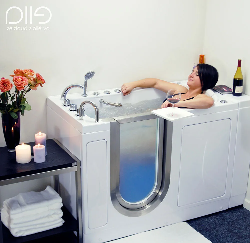 Ella Elite 30"x52" Acrylic Hydro Massage Walk-In Bathtub with Left Inward Swing Door, 2 Piece Fast Fill Faucet, 2" Dual Drain
