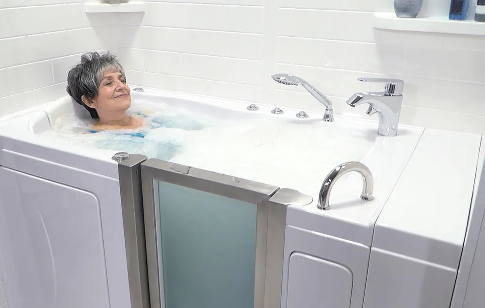 Ella Peitite 28"x52" Acrylic Air and Hydro Massage and Heated Seat Walk-In Bathtub with Right Inward Swing Door, 2 Piece Fast Fill Faucet, 2" Dual Drain