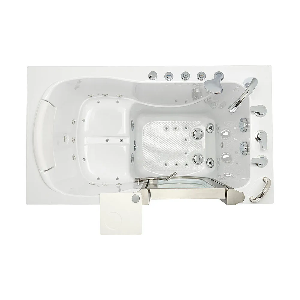 Ella Peitite 28"x52" Acrylic Air and Hydro Massage Walk-In Bathtub with Right Inward Swing Door, 5 Piece Fast Fill Faucet, 2" Dual Drain