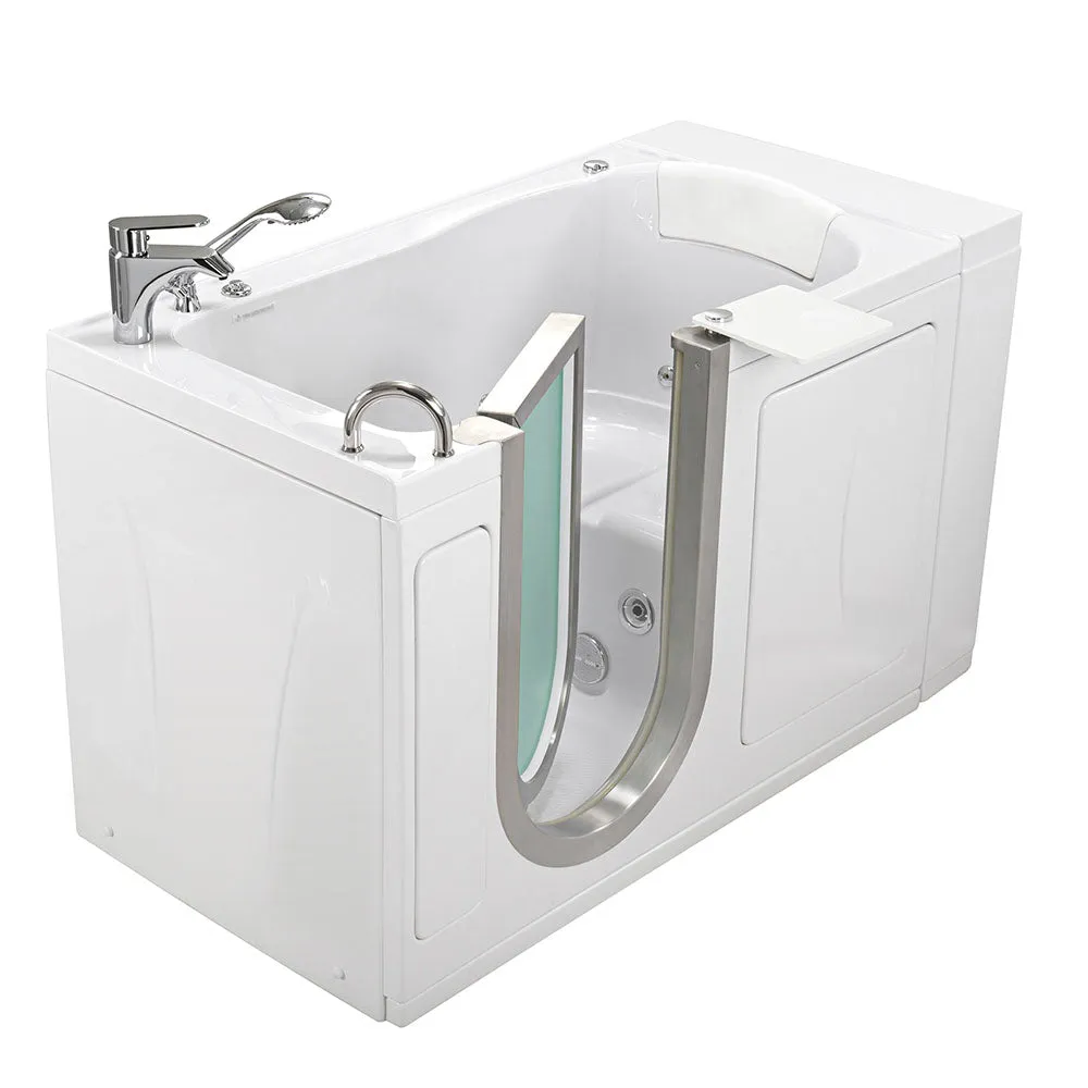 Ella Peitite 28"x52" Acrylic Hydro Massage Walk-In Bathtub with Left Inward Swing Door, 2 Piece Fast Fill Faucet, 2" Dual Drain