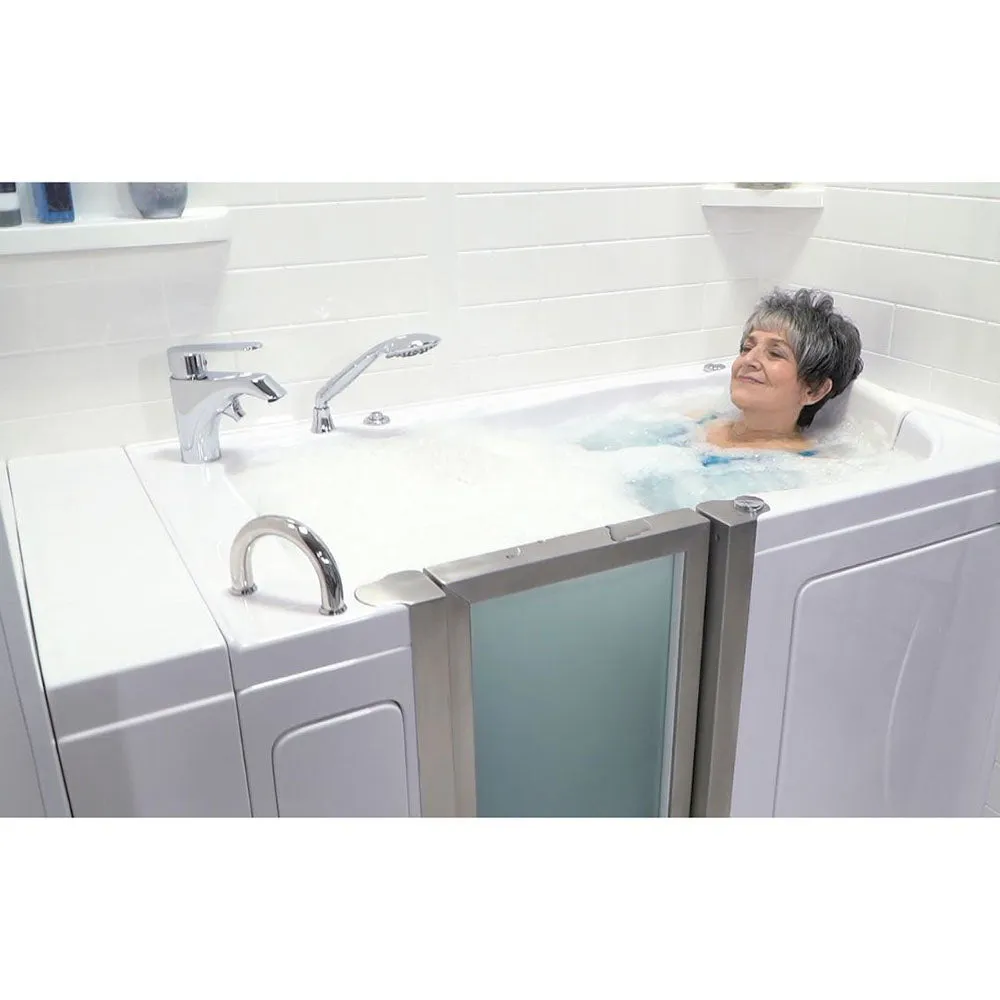 Ella Peitite 28"x52" Acrylic Hydro Massage Walk-In Bathtub with Left Inward Swing Door, Heated Seat, 2 Piece Fast Fill Faucet, 2" Dual Drain
