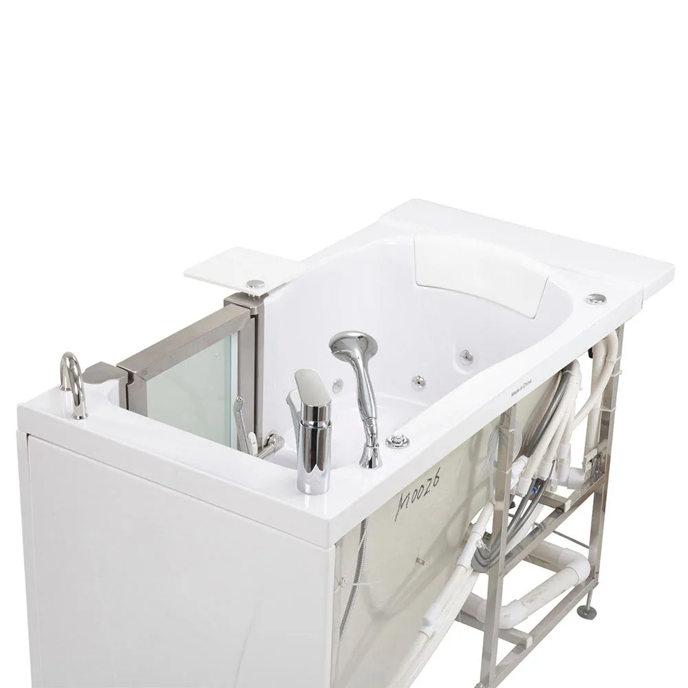 Ella Peitite 28"x52" Acrylic Hydro Massage Walk-In Bathtub with Right Inward Swing Door, Heated Seat, 2 Piece Fast Fill Faucet, 2" Dual Drain