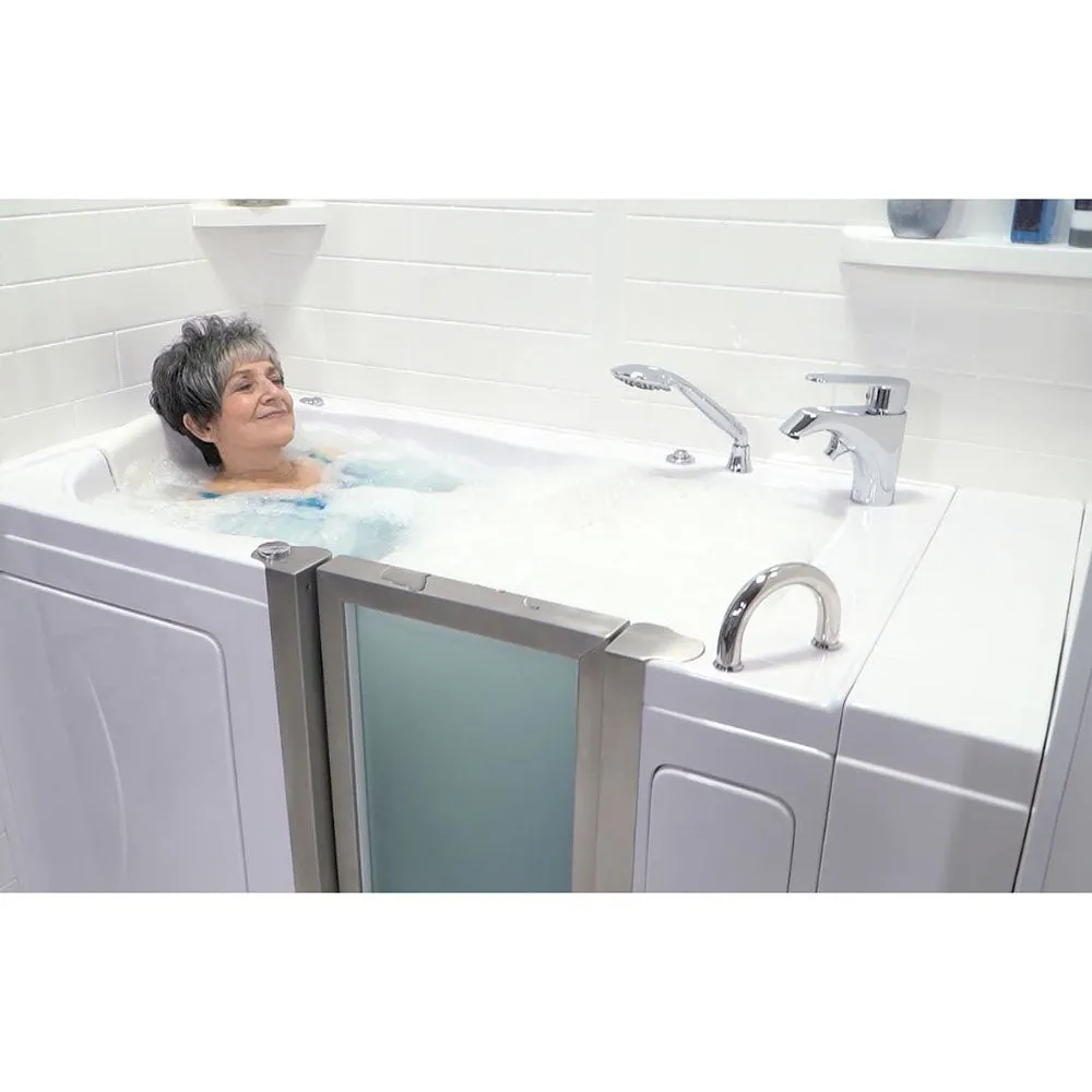 Ella Peitite 28"x52" Acrylic Hydro Massage Walk-In Bathtub with Right Inward Swing Door, Heated Seat, 2 Piece Fast Fill Faucet, 2" Dual Drain