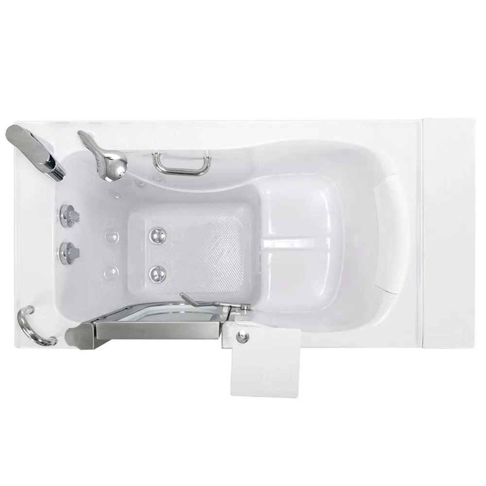 Ella Royal 32"x52" Acrylic Soaking Walk-In-Bathtub, Left Inward Swing Door, Heated Seat,  2 Piece Fast Fill Faucet, 2" Dual Drain
