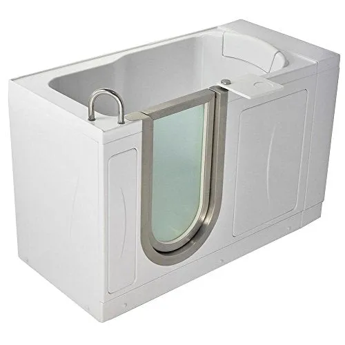 Ella's Bubbles H03167 Petite Soaking Acrylic Walk-In Bathtub with Heated Seat, Left Inward Swing Door, Dual 2" Drains, no faucet, 28" x 52" x 38", White