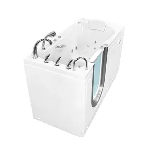 Ella's Bubbles H3057-HB Deluxe 30"x 55" Hydro Massage Acrylic Walk-In Bathtub with Left Inward Swing Door, Ella 5pc. Fast-Fill Faucet, Dual 2" Drains, White